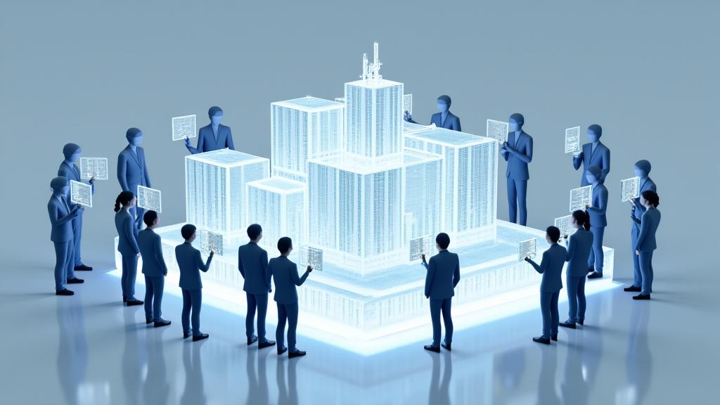 Architekten-Avatare besprechen ein Gebäudemodell in VR